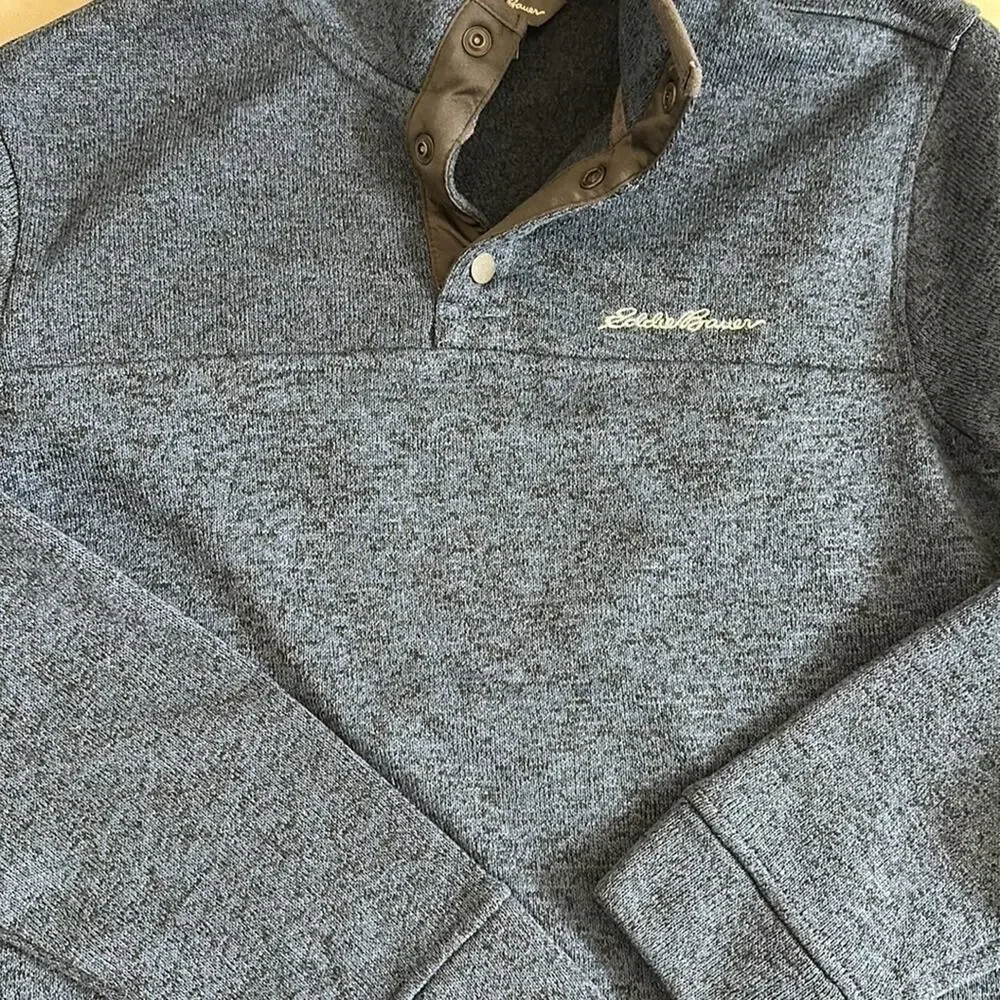 Eddie Bauer Radiator Fleece Pullover Sweater 1/4 Snap Navy Heather Size L Casual